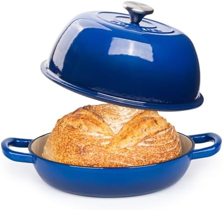 Enamelled Cast Iron Dutch Oven Pot – Dutch Oven For Sourdough Bread Baking – Cast Iron Bread Pot – Dark Blue, 6 Quarts, 26cm – by Nuovva
