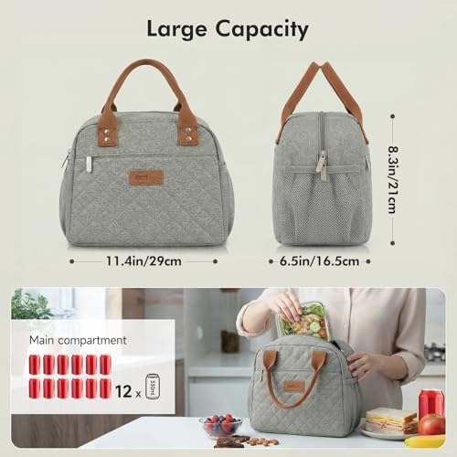HOMESPON Insulated Lunch Bag for Women Men Adults Lunch Tote with Front Pocket Lunch Box Container Cooler Bag for Work Picnic (Grey)