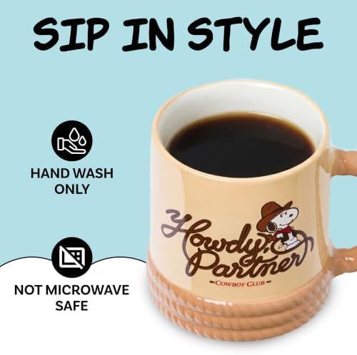 Silver Buffalo Peanuts Western Howdy Partner, 3D Sculpted Mug, 20oz