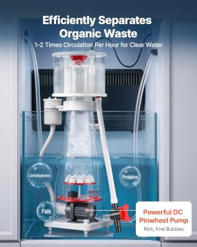 VEVOR Protein Skimmer for 106-185 Gal Saltwater Aquariums In Sump with Pump, Protein Skimmer with DC Pinwheel Pump, Adjustable Control, for 106-185 Gal Saltwater Aquarium & Reef Tank, In Sump Use Only