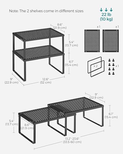 SONGMICS Set of 2 Metal Spice Racks, Stackable Expandable Shelf Risers