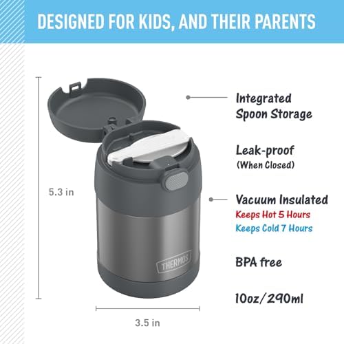 THERMOS FUNTAINER Kids Food Jar with Spoon, 10oz, Gray