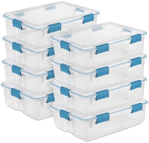Sterilite Gasket Storage Box with Lids for Home & Office, 37 Quart, 8-Pack