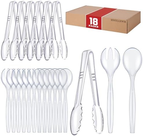 Mwellewm Plastic Serving Utensils Set Disposable Tongs Spoons for Buffet