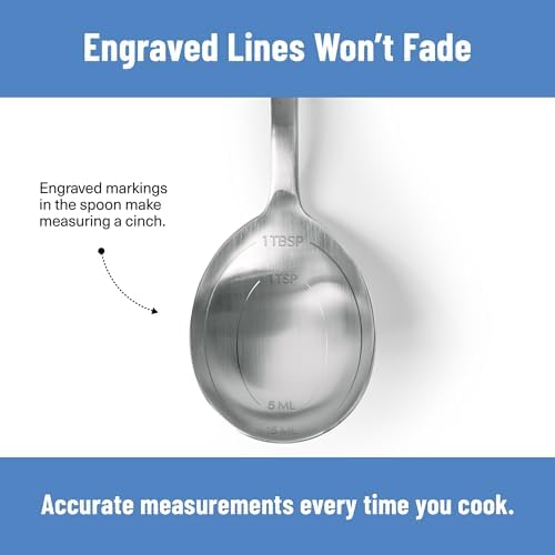Misen Measuring Chef Spoon – Stainless Steel Cooking Spoon with Engraved Tablespoon Teaspoon and Milliliter Markings for Precise Measuring Mixing Sauces Dressings Marinades and Cooking Prep