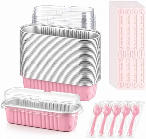 50 Pack Pink 6.8oz Mini Cake Pans with Lids, Spoons & Stickers