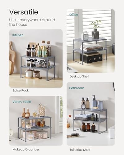 SONGMICS Set of 2 Metal Spice Racks, Stackable Expandable Shelf Risers