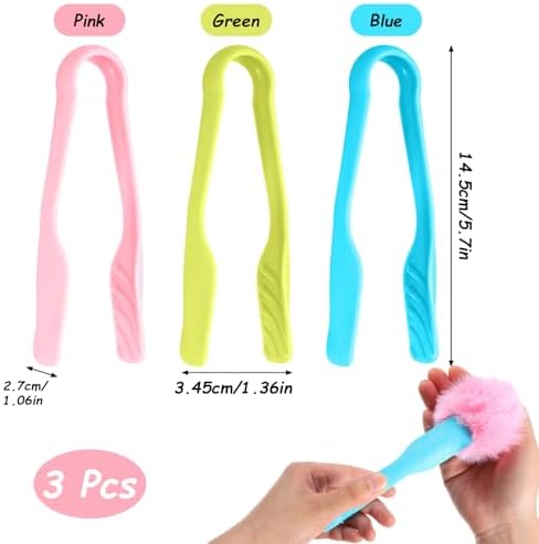 3Pcs Tongs for Kids - 5.7 Inch Mini Cooking Tongs, Colored Fine Motor Kid Tong for Serving Appetizers Baking Salad Preschool Learning Activities Classroom Supplies