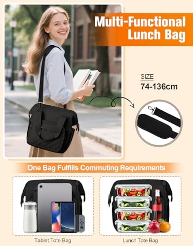 ISEYOU Large Lunch Bag for Men & Women, 20L Insulated Cooler Bag with Wide Opening, Leak-Proof & Multi-Pocket Leather Lunch Box, Adjustable Strap Lunch Tote Bags for Work, Office, Picnic and Camping