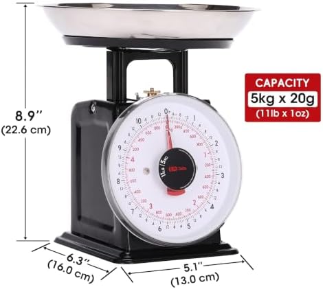 Tada 11lb Analog Kitchen Mechanical Food Scale Weighing Dial Scale with Bowl