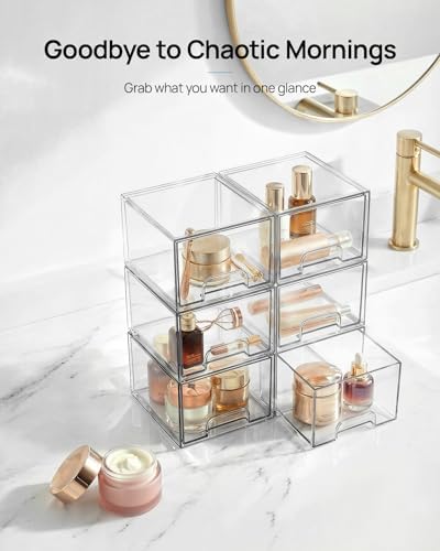 Vtopmart 4 Pack Small Clear Stackable Storage Drawers, Fits Narrow Spaces