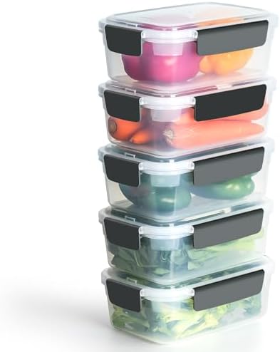YORY 7cup Plastic Food Storage Containers With Lids For Leftover,5pk