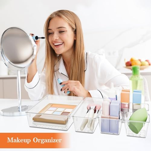 SpaceHacks 25 PCS Plastic Drawer Organizer, 4-Size Versatile Organizer Trays & storage Bins
