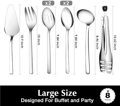 KINGSTONE 8 piece Large Hostess Serving Utensils Set,18/10 Stainless Steel