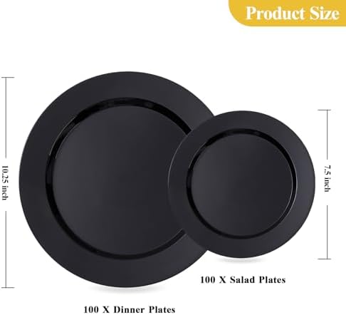 Goodluck 200PCS Black Plastic Plates, Heavy Duty Disposable Black Plates