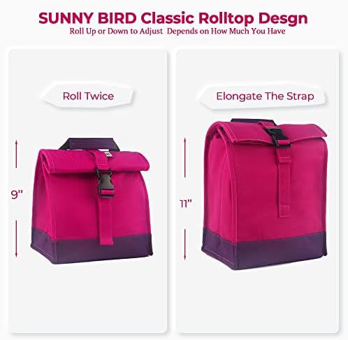 SUNNY BIRD Insulated Lunch Bag Rolltop Lunch Box (Purple)