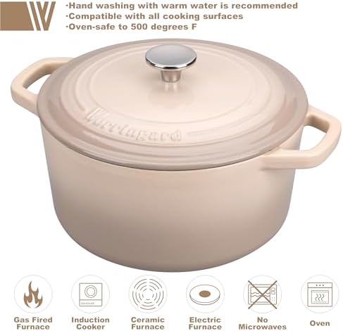 VORRINGARD Enameled Cast Iron Dutch Oven Pot with Lid, for Bread Baking, Round Bread Oven- include Sourdough Bread Baking Supplies Set, 6QT, Latte