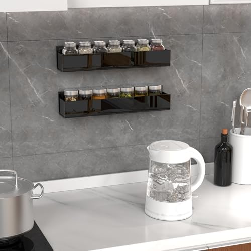 PMMASTO Adhesive Acrylic Spice Rack, Black- 2 Pack