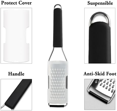 Cambom Cheese Grater Lemon Zester, Graters for Parmesan Cheese, Lemon, Citrus, Garlic, Nutmeg, Chocolate, Fruits, Vegetables, Ginger, Vegetable & Cheese Shredder with Stainless Steel Coarse Blade