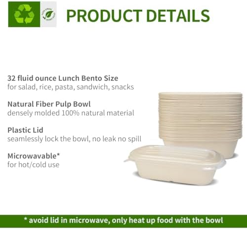 32 oz Disposable Meal Prep Containers with Lids 50 Pack