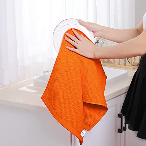 Homaxy 100% Cotton Waffle Weave Kitchen Dish Towels 4-Pack, Orange