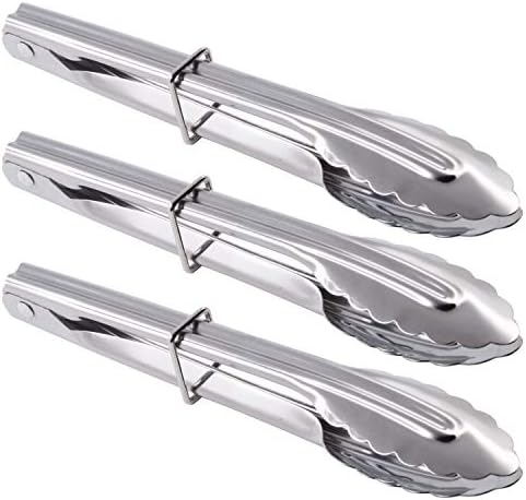 HINMAY 7-Inch Small Stainless Steel Serving Tongs, Set of 3 (Silver)