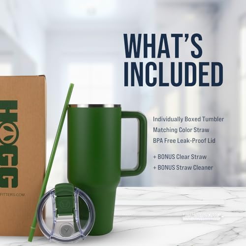 Hogg Big Swig 40oz Tumbler with Handle and Straw - Hunter Green, 40 oz Tumbler, Insulated Cup with Handle, 40oz Water Bottle with Straw, Thermal Cups, Leak Proof Lid, Travel Mugs, Stainless Steel