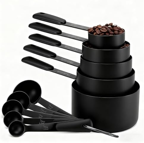 Bopei 10-Pcs Stainless Steel Measuring Cups & Spoons Set, Matte Black