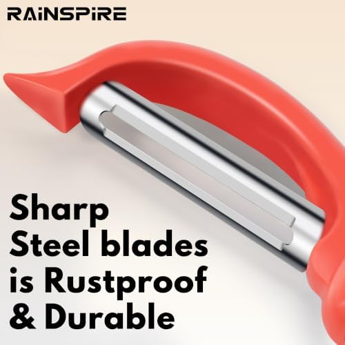 Rainspire Vegetable Peeler Potato Peelers for Kitchen, Sharp Stainless Steel Blades Veggie, Comfortable Handle Fruit Peeler, Carrot Peeler Apple Peeler Dishwasher Safe, Coral, 2-Pack