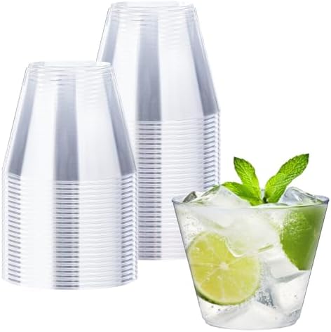 BYSNOW 50 Pack 9 oz Clear Plastic Cups, Disposable Plastic Cocktail Cups