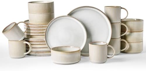 Famiware Star Dinnerware Sets with Mugs, Ceramic Plates and Bowls Set for 6
