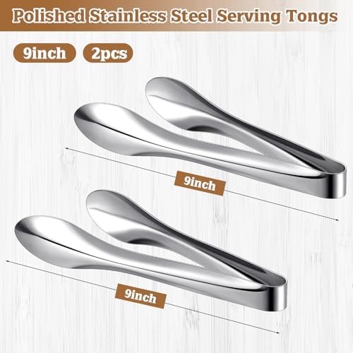 2 Pack Silver Polished Serving Tongs 9 Inch