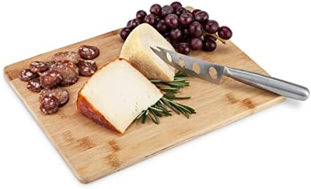 True Appetize Bamboo Cheese Board and Stainless Steel Knife Set, Serving Tray, Charcuterie Boards Accessories for Wedding, Housewarming, 12.5" x 9.75"