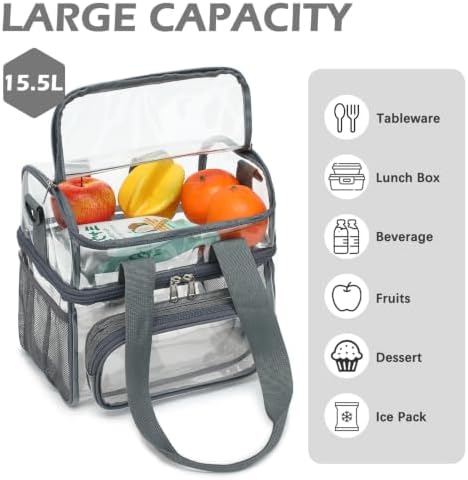 FlowFly Double Layer Cooler Insulated Lunch Bag Adult Lunch Box Large Tote Bag for Men, Women, With Adjustable Strap,Front Pocket and Dual Large Mesh Side Pockets