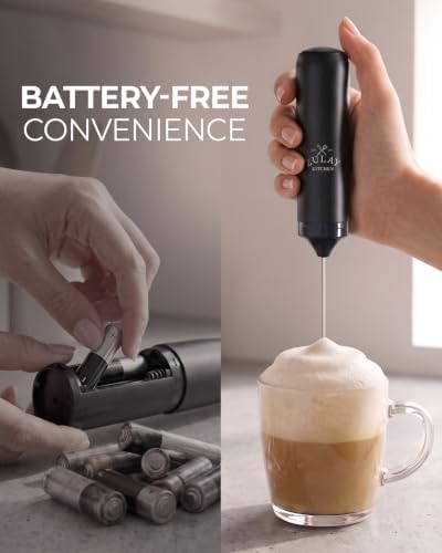 Zulay Kitchen Rechargeable Milk Frother Handheld - Triple Coil Whisk, Electric Coffee Frother, Portable Hand Frother Wand, Drink Mixer for Matcha, Lattes & Cappuccinos, Kitchen Gifts - Black