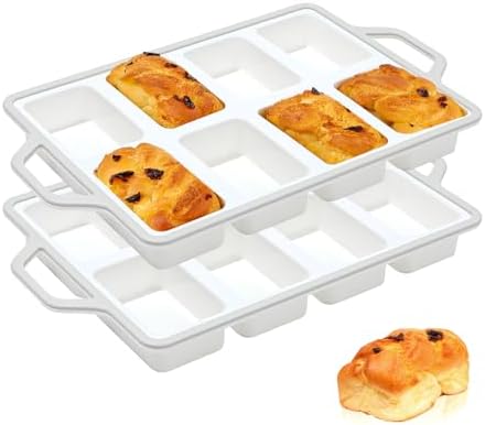SJ 2 Pack Gray 8-Cavity Mini Silicone Loaf Pans, BPA-Free Reinforced