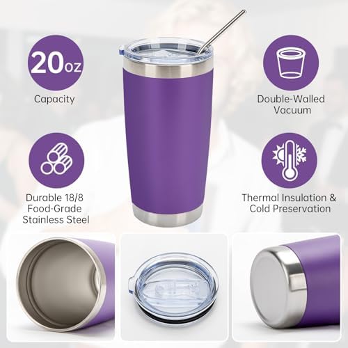 IEOVIEE 32 Pack 20oz Stainless Steel Insulated Bulk Tumblers with Lid&Straw