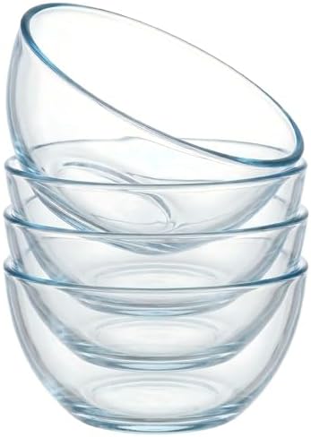 Borosilicate Glass Bowls Set of 4 (6.7 Inch, 1.1 QT) - Heavy-Duty, Scratch Resistant & Lead-Free, Oven to Freezer Safe, Perfect for Meal Prep, Baking, Serving, Entertaining