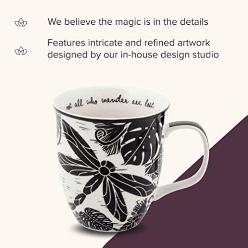 Karma Gifts 14 oz Black and White Boho Mug Dragonfly - Cute Coffee and Tea Mug - Ceramic Coffee Mugs for Women and Men