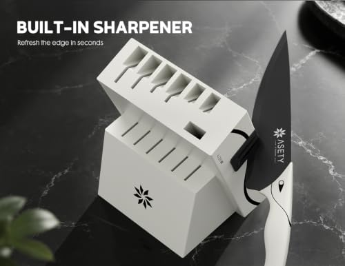 ASETY Kitchen Knife Set with Block 15 PCS, Dishwasher Safe Kitchen Knives