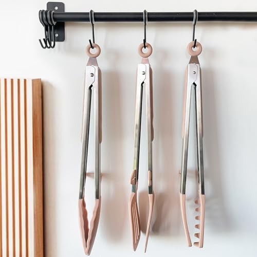 12" Kitchen Tongs for cooking with Silicone Tips, 3Pcs Serving Tongs, Pink