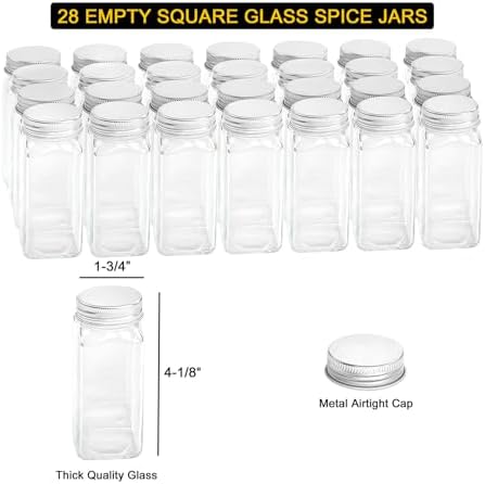 SpaceAid Spice Rack Organizer with 32 Spice Jars, 386 Spice Labels, Chalk Marker and Funnel Set for Cabinet, Countertop, Pantry, Cupboard or Door & Wall Mount - 32 Jars, 15.3" W × 10.8" H, Black
