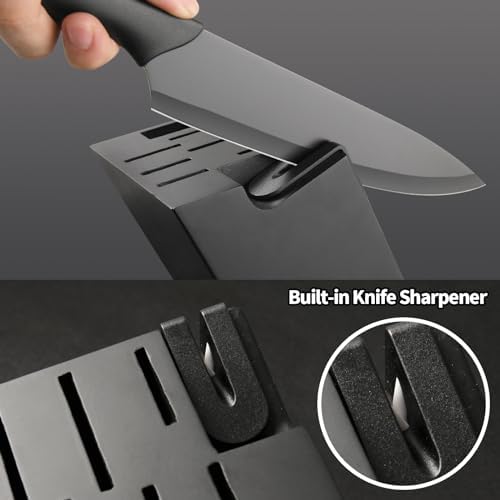 17-Piece Black German Steel Kitchen Knife Block Set