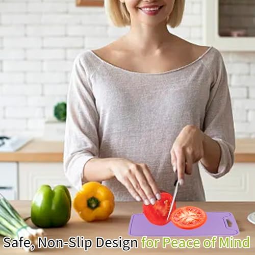 Flexible Plastic Cutting Boards for Kitchen, 11.8''x 8.6'' Silicone Cutting Board, BPA Free Non Slip Cutting Mat for Meat, Vegetables and Fruit with Easy Grip Handle, Dishwasher Safe (Purple)