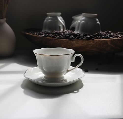 Guangyang 12 Pieces Tea Cup set Fine Porcelain 6oz Cup and Saucer set of 6 for Cappuccino Tea Flat White Coffee