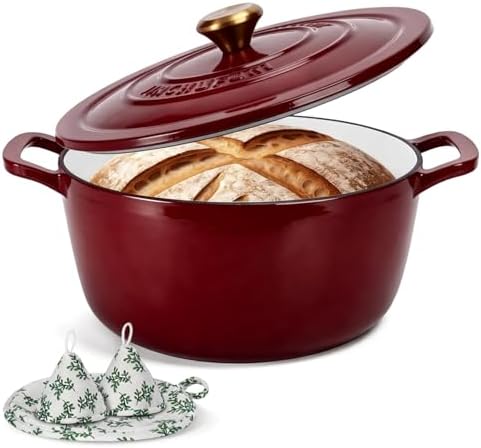 Enameled Cast Iron Dutch Oven 5.2 Qt with Lid, Red
