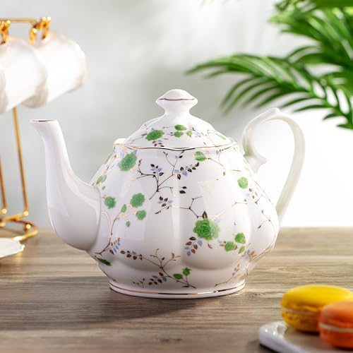 BTaT- Floral Tea Pot, Porcelain Teapot, 38 oz, Floral Teapot, Bone China Teapot for Tea Set