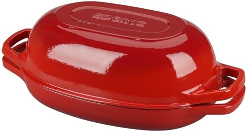 EDGING CASTING Enameled Cast Iron Oval Dutch Oven Pot with Lid, Dutch Oven for Sourdough Bread Baking, Bread Oven, Bread Dutch Oven, Oval Bread Pan, 5qt, Red