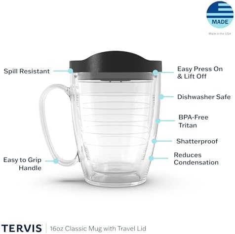 Tervis Clear & Colorful Lidded Made in USA Double Walled Insulated Tumbler Travel Cup Keeps Drinks Cold & Hot, 16oz Mug, Royal Purple Lid