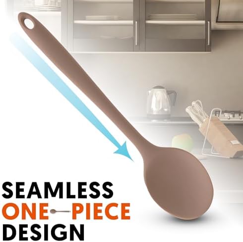 Multi Platinum Silicone Cooking Spoon for Baking, Scraping & Mixing, 100% Food Grade Colorful Silicone Kitchen & Serving Utensils, Heat Resistant, Non-Stick Cookware - 11.4 inch Taupe Brown